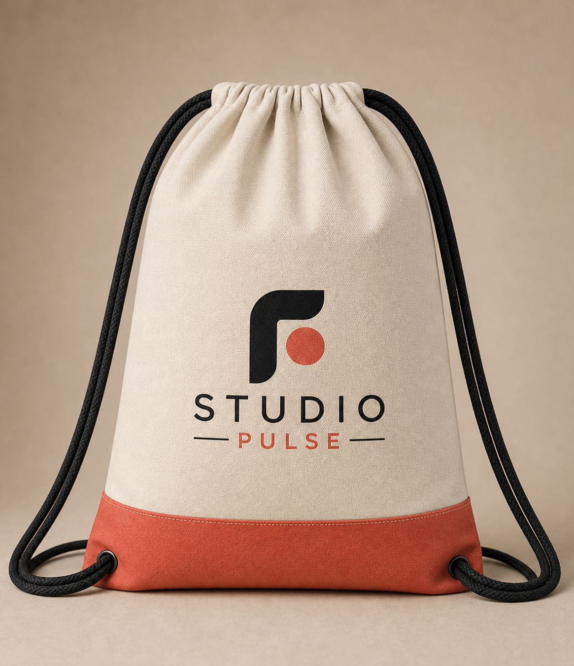 Front view of the premium 600D STUDIO PULSE drawstring bag