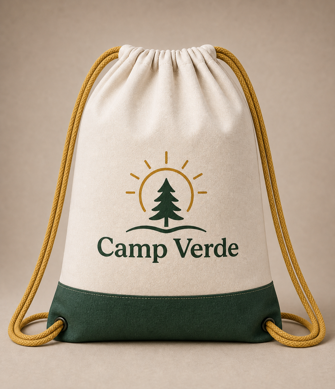 Front view of the premium 600D CAMP VERDE drawstring bag