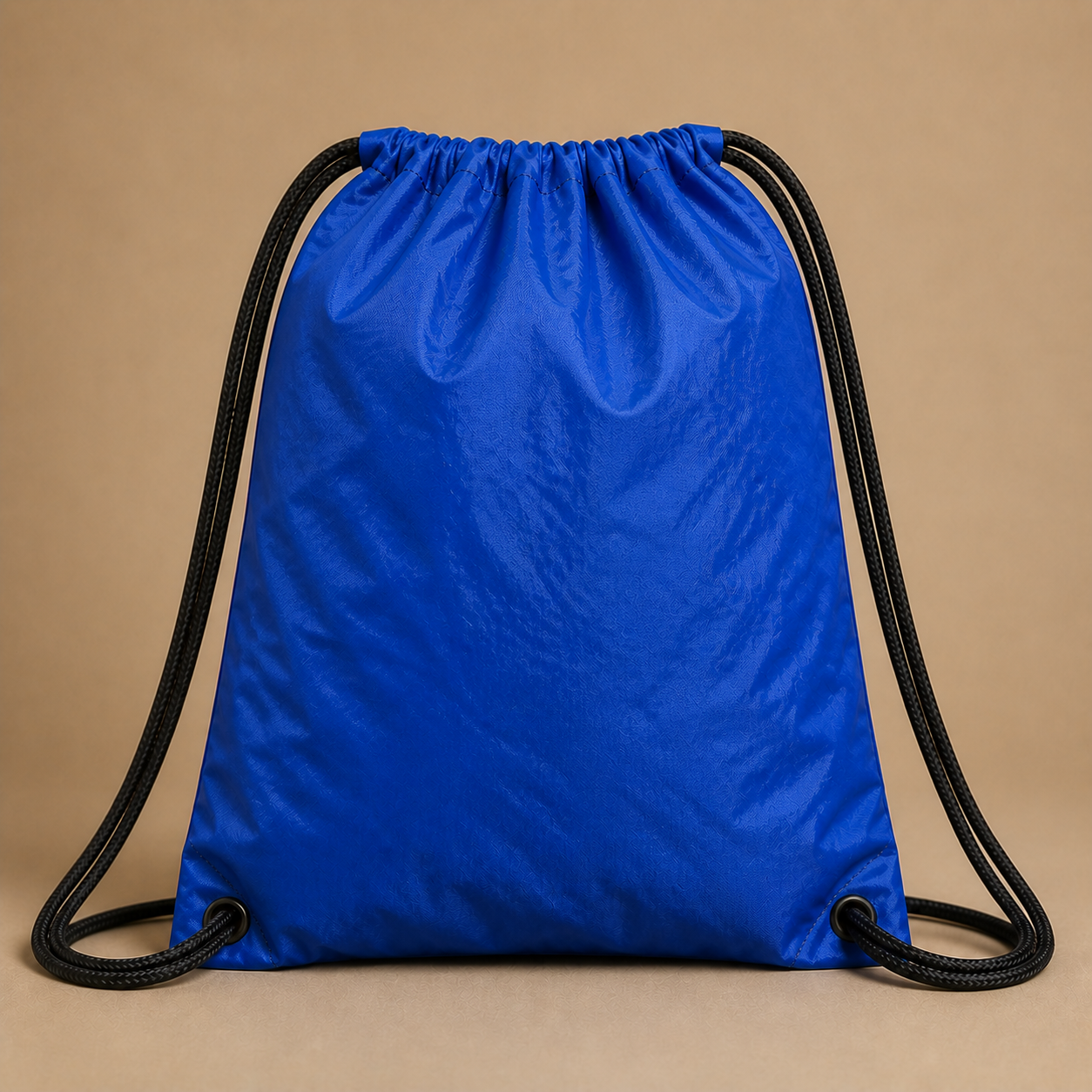 Back view of the lightweight royal-blue 210D RACE DAY CLUB drawstring bag