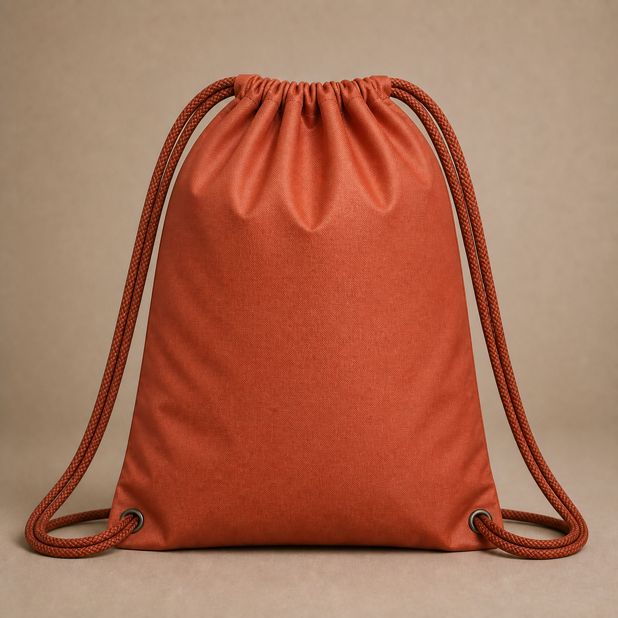 Back view of the midweight terracotta 420D COSTA HAVEN drawstring bag